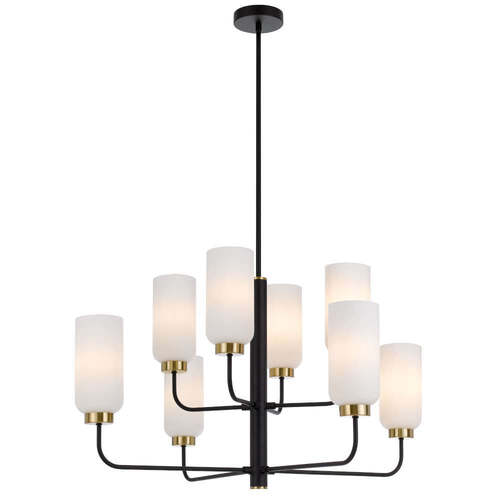 SEBRING 8LTS PENDANT 8x25wE27max D850H2000 GLASS100 BLACK MATT/OPAL GLASS ROD:1.5m