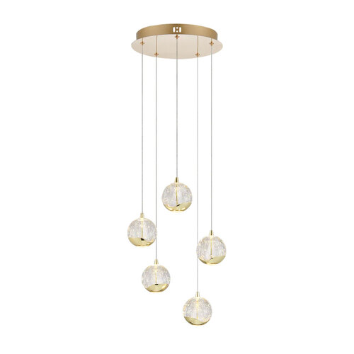 SEGOVIA 5 LTS PENDANT 5x5wLED 3000K D:300 1540Lm CAB.3m ( D:90 H:85) GOLD/BUBBLE GLASS
