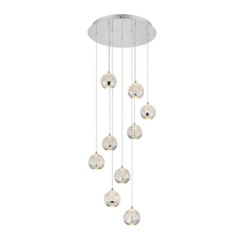 SEGOVIA 9 LTS PENDANT 9x5wLED 3000K D:400 2490Lm CAB.3m ( D:90 H:85) CHROME/BUBBLE GLASS