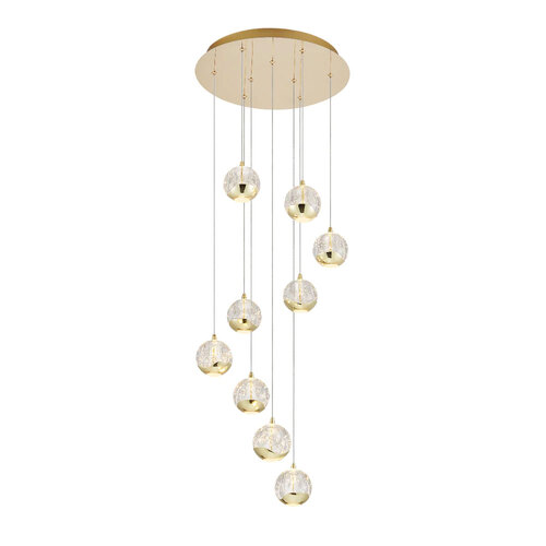 SEGOVIA 9 LTS PENDANT 9x5wLED 3000K D:400 2490Lm CAB.3m ( D:90 H:85) GOLD/BUBBLE GLASS