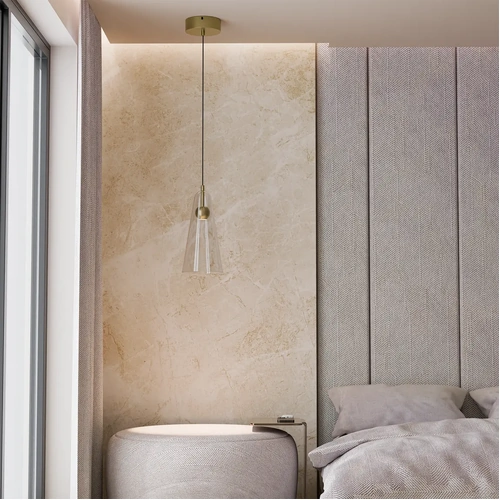 Skua Glass 255mm LED Beam Pendant 5W TRI Colour Non-dimmable Brushed Brass IP20