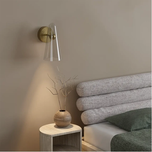 Skua Clear Glass 255mm LED Beam Wall Light 5W TRI Colour Non-dimmable Brushed Brass IP44