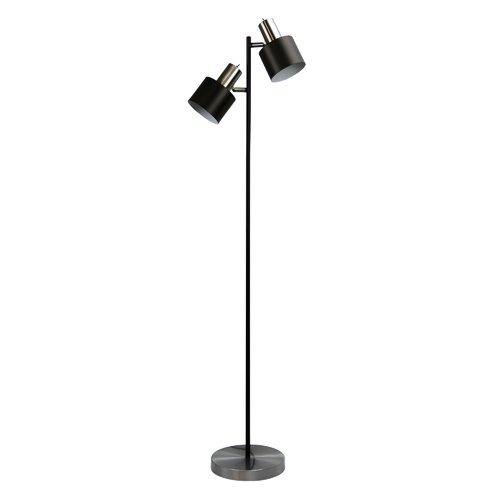 ARI TWIN FLOOR LAMP BLACK w/ BR CHROME