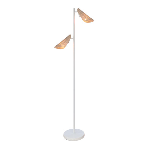 MALTA TWIN FLOOR LAMP WHITE w/ RATTAN SHADES