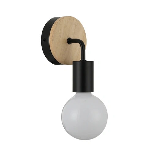 WALL Int S/M ES Black Iron Bracket w/RND Wood Highlight