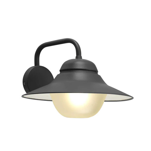 WALL S/M ES Sun Hat Matt Blk IP44 Frosted Glass Diff