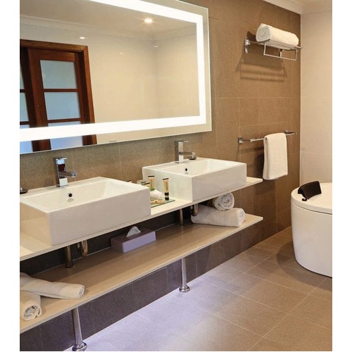 Backlit Rectangular Mirror with Border Cool 750x900x45mm 62Watts  - Includes Mirror Demister
