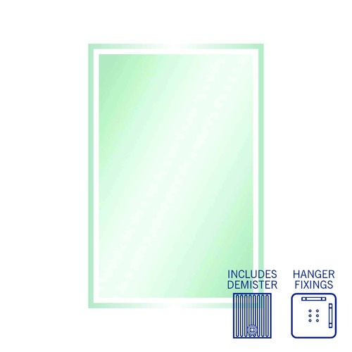 Sierra Rectangle Polished Edge Mirror with Sandblasted Border - 1200x800mm with Hangers and Demister