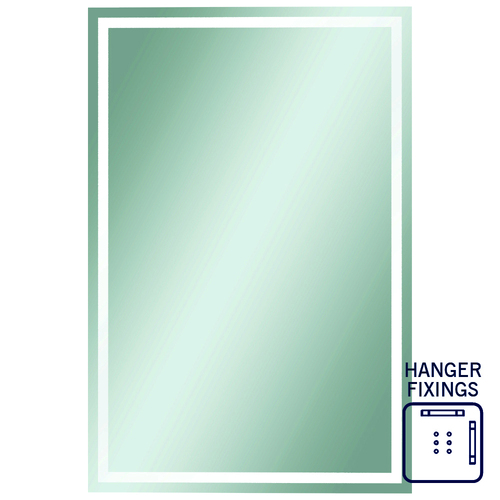 Sierra Rectangle Polished Edge Mirror with Sandblasted Border - 1500x900mm with Hangers