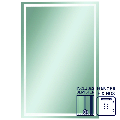 Sierra Rectangle Polished Edge Mirror with Sandblasted Border - 1500x900mmwith Hangers and Demister