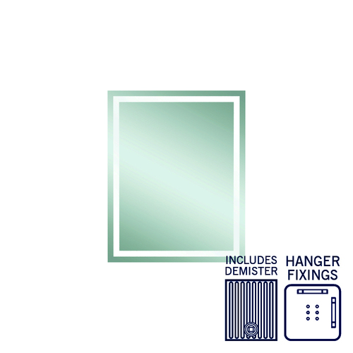 Sierra Rectangle Polished Edge Mirror with Sandblasted Border - 600x750mm with Hangers and Demister