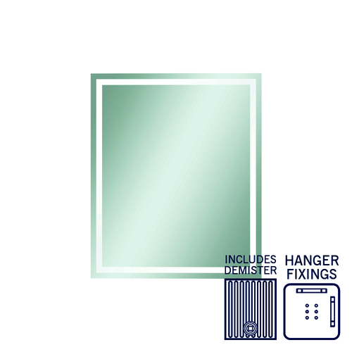 Sierra Rectangle Polished Edge Mirror with Sandblasted Border - 900x750mm with Hangers and Demister