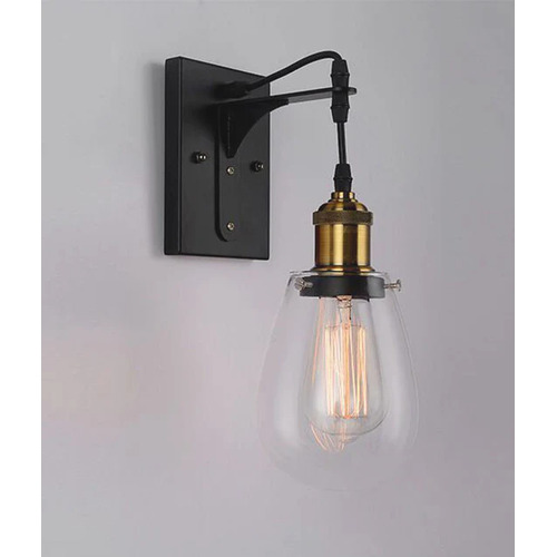 WALL Int S/M ES PEAR CLR Glass w/antique Brass