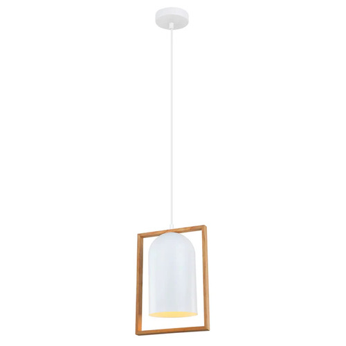 PENDANT ES Matt Wh OBLONG w/Wood Frame OD230mm