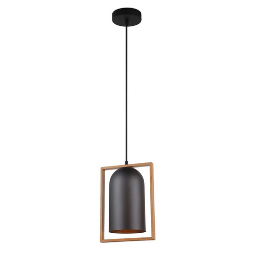 PENDANT ES Matt Blk OBLONG w/Wood Frame OD230mm