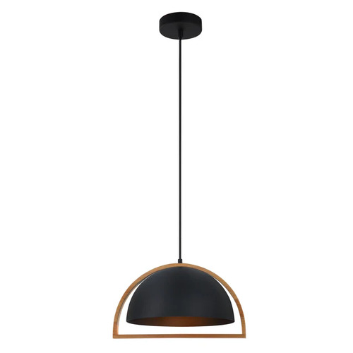 PENDANT ES Matt Blk DOME w/Wood Frame OD370mm