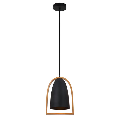 PENDANT ES Matt Blk ELLIPSE w/Wood Frame OD230mm