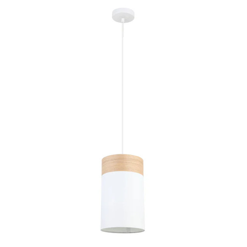 PENDANT ES Wh Cloth SML OBLONG w/Wood Veneer Trim OD150mm