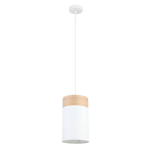 PENDANT ES (Max 72W Hal) Small OBLONG (WH Cloth Shade with Blonde Wood Trim) OD150mm x H250mm 3m cable WTY 1YR