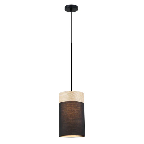 PENDANT ES Blk Cloth SML OBLONG w/Wood Veneer Trim OD150mm