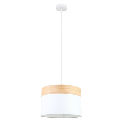 PENDANT ES Wh Cloth MED RND w/Wood Veneer Trim OD300mm