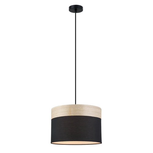 PENDANT ES Blk Cloth MED RND w/Wood Veneer Trim OD300mm