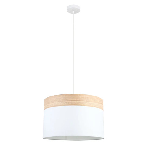 PENDANT ES Wh Cloth LGE RND w/Wood Veneer Trim OD400mm