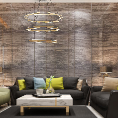 TARSON 3 TIER PENDANT 120wLED D:600+800+1000 3000K NON-DIM WIRE:2M BLACK / GOLD