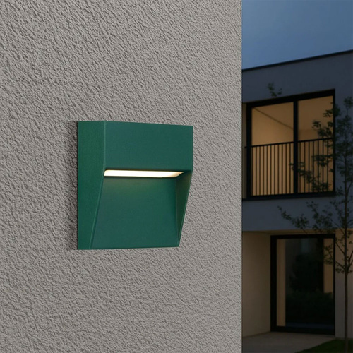 TERIN EXT SQUARE WALL LAMP 24v3wLED L110 W30 H110 120Lm IP65 3000K cab.300 VERDE GREEN