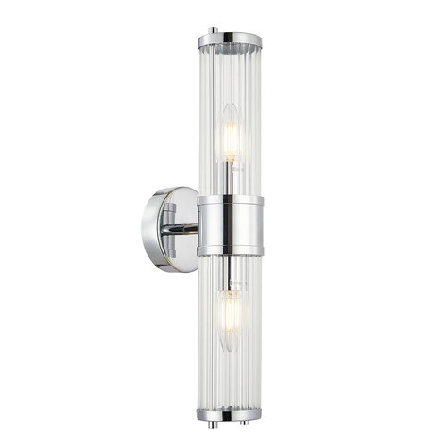 Wall Int S/M 2 x SES Up/Dn 2 x TUBULAR CLR Glass w/ Chrome Base