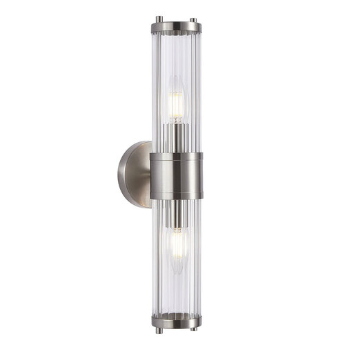 Wall Int S/M 2 x SES Up/Dn 2 x TUBULAR CLR Glass w/ Satin Chrome Base