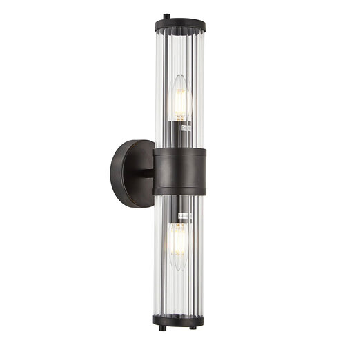 Wall Int S/M 2 x SES Up/Dn 2 x TUBULAR CLR Glass w/ Black Base