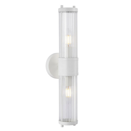 Wall Int S/M 2 x SES Up/Dn 2 x TUBULAR CLR Glass w/ White Base