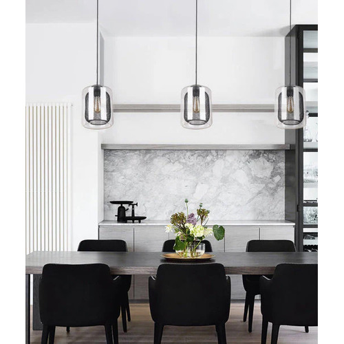 PENDANT ES Blk Mesh & Clr Glass OBLONG OD200mm