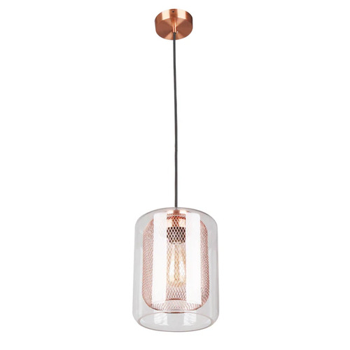 PENDANT ES Cop Mesh & Clr Glass OBLONG OD200mm