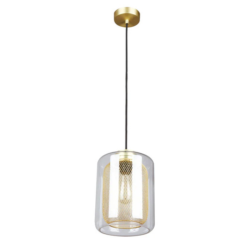 PENDANT ES BrassMesh & Clr Glass OBLONG OD200mm