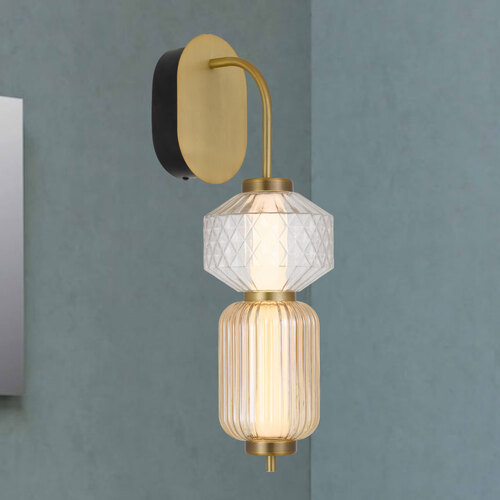 TORSO WALL LIGHT 10wLED 3000K NON-DIM 216x150 H:513 310Lm BRASS/ GLASS:AMBER SMOKE