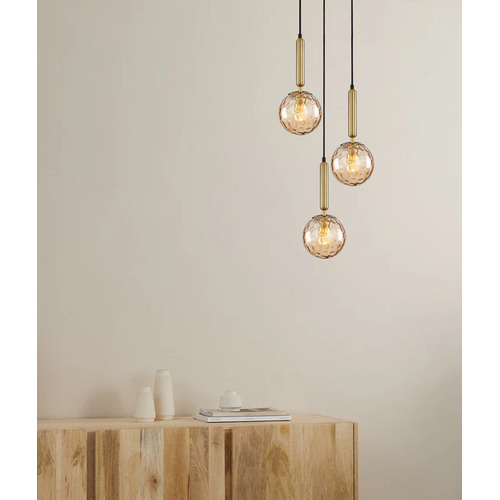PENDANT ES 3X10W Bronze Amber Spherical Glass Enclo RND Base