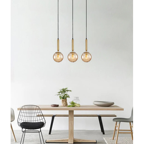 PENDANT ES 3 X 10W Bronze Amber Spherical Glass Encl Sq Base