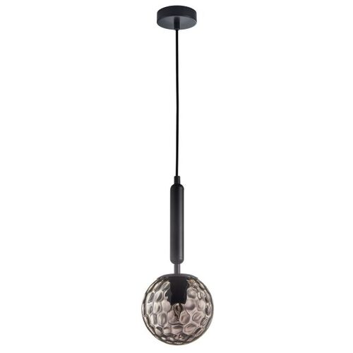 PENDANT ES 10W BLK Smoke Spherical Glass Encl OD150 x H200mm