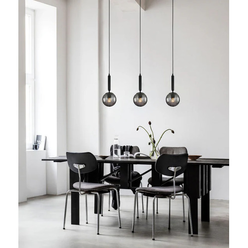PENDANT ES 3X10W BLK Smoke Spherical Glass Enclosed SQ Base