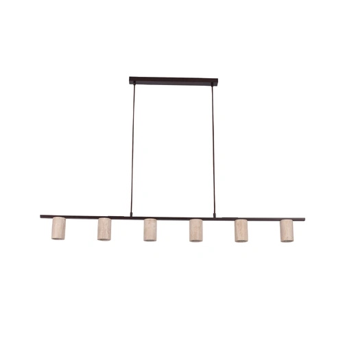 PENDANT 6 x GU10 Brown Iron Linear Bar w/ 6 Beige Travertine Tubular Shade L1400mm