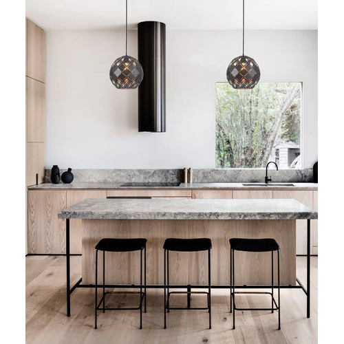 PENDANT ES Matt Blk Embossed Tiled WINE GLASS OD300mm