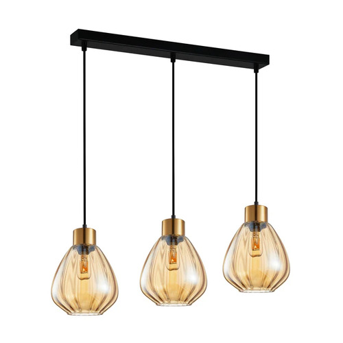 PENDANT ES 3 X 72W Bronze Amber Wine Glass Ribbed SQ Base