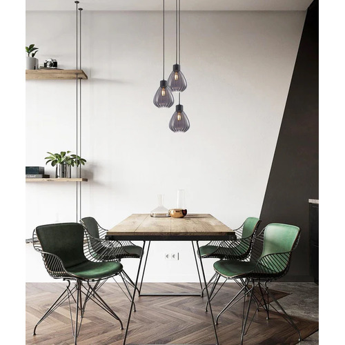 PENDANT ES 3X72W Smokey Black Wine Glass Ribbed RND Base