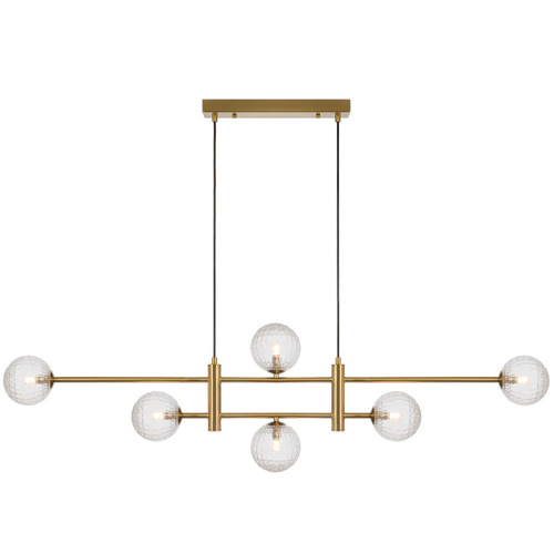TYSON 6LT PENDANT 6x6wG9max KIT L1300 W120 H355 CAB2m ANT GOLD/ CLEAR PRISM PATTERN