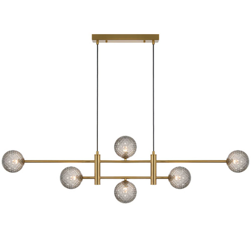 TYSON 6LT PENDANT 6x6wG9max KIT L1300 W120 H355 CAB2m ANT GOLD/ SMOKE TEAR PATTERN
