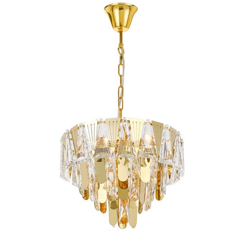 VALERIE 40cm PENDANT 4+1 x 25wE14max D:400 H:300 GOLD/CRYSTAL CHAIN:2m