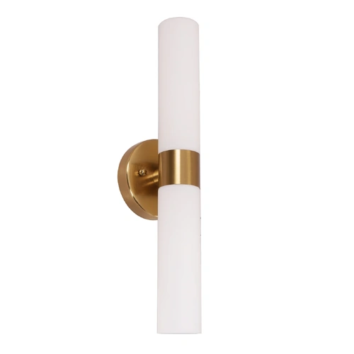 WALL Int S/M Up/Dn 2 x ES TUBULAR Opal Glass w/Brass Highlight & Base OD60mm