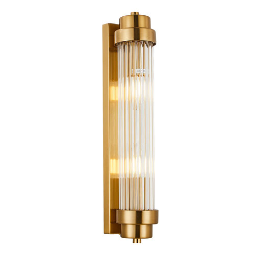 Wall Int S/M 2 x SES Up/Dn CLR Glass Rod w/ Antique Brass Base